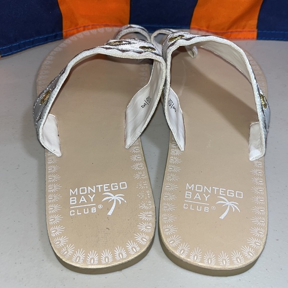 Montego Bay Club creamy white with jewel detain thong flip flops size 8 display - Picture 6 of 6